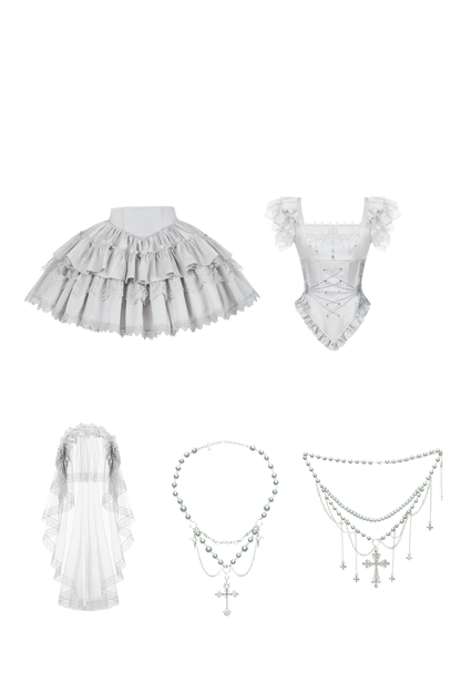 Gothic Lolita Skirt + Corset + Veil + Necklace + Waist Chain