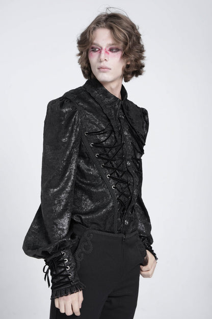 Black Long Puff Sleeves Jacquard Lace Gothic Blouse