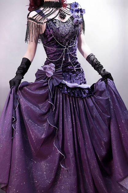 Purple [mysterious Nocturne] Embroidery Bowknot Lace Classic Lolita Jsk Dress