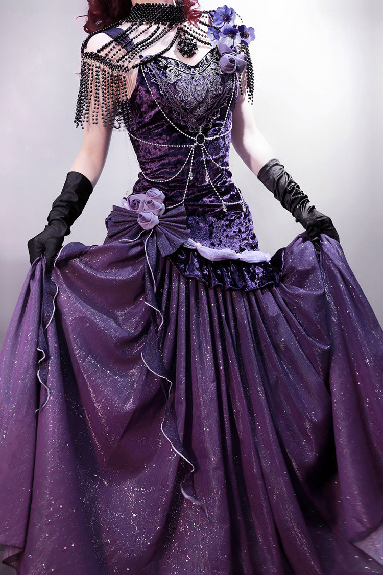 Purple [mysterious Nocturne] Embroidery Bowknot Lace Classic Lolita Jsk Dress