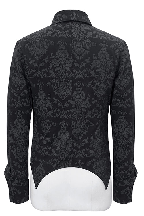 Black Folding Cuffs Palace Printed Zipper Gothic Blouse