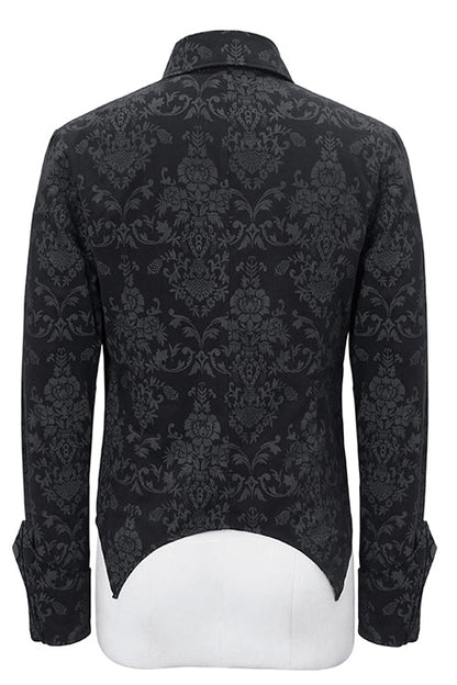 Black Folding Cuffs Palace Printed Zipper Gothic Blouse
