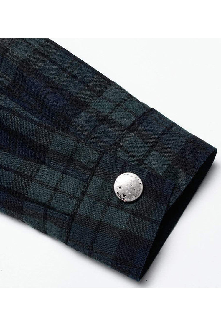 Red/green Punk Plaid Simple Leather Loops Cotton Asticity Shirt