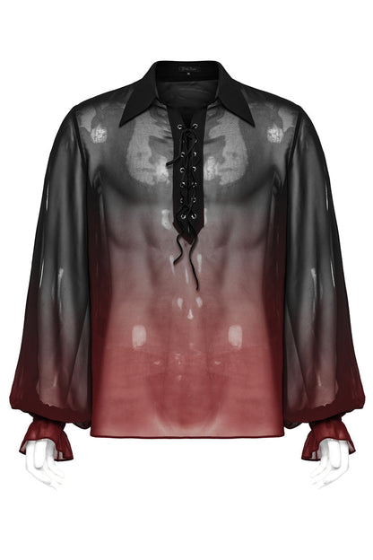 Black/red Lapel Collar Gradient Sheer Gothic Blouse