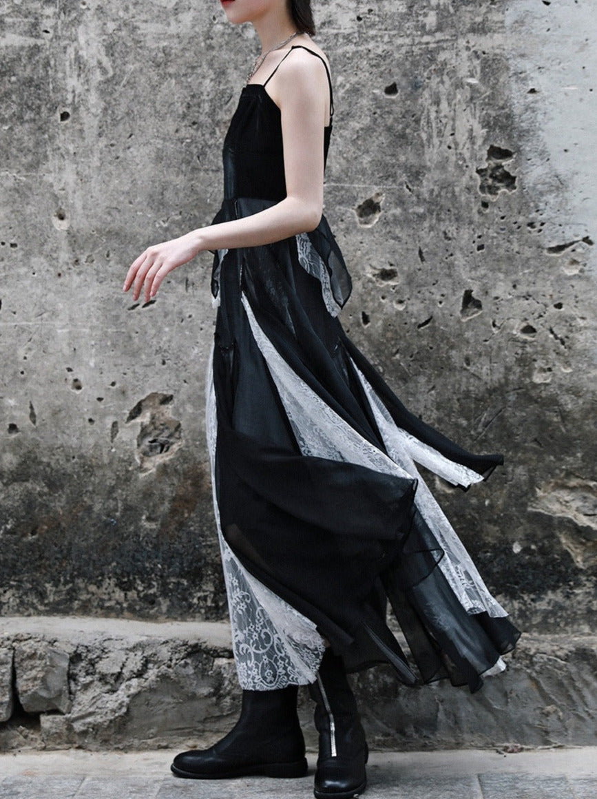 Dark Cool Paneled Asymmetric Ring Dress