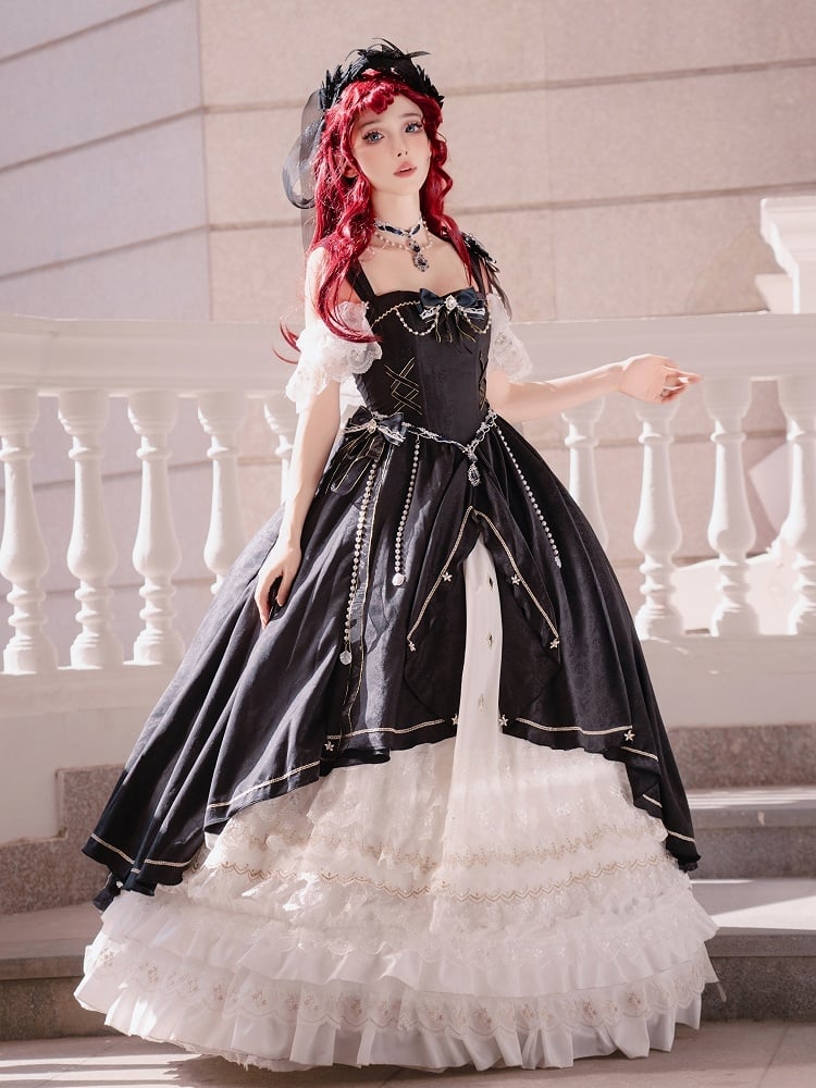 [pre-order Deadline: May 3] Black and White Corset Lace Ribbon Lolita Jsk Princess Dress + Complete Set