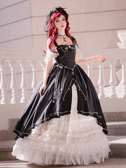 [pre-order Deadline: May 3] Black and White Corset Lace Ribbon Lolita Jsk Princess Dress + Complete Set