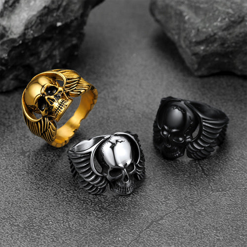Biker Wings Skull Stainless Steel Ring for