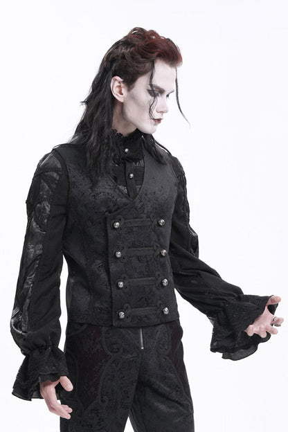 Black Sleeveless Print Buckle-up Gothic Vest