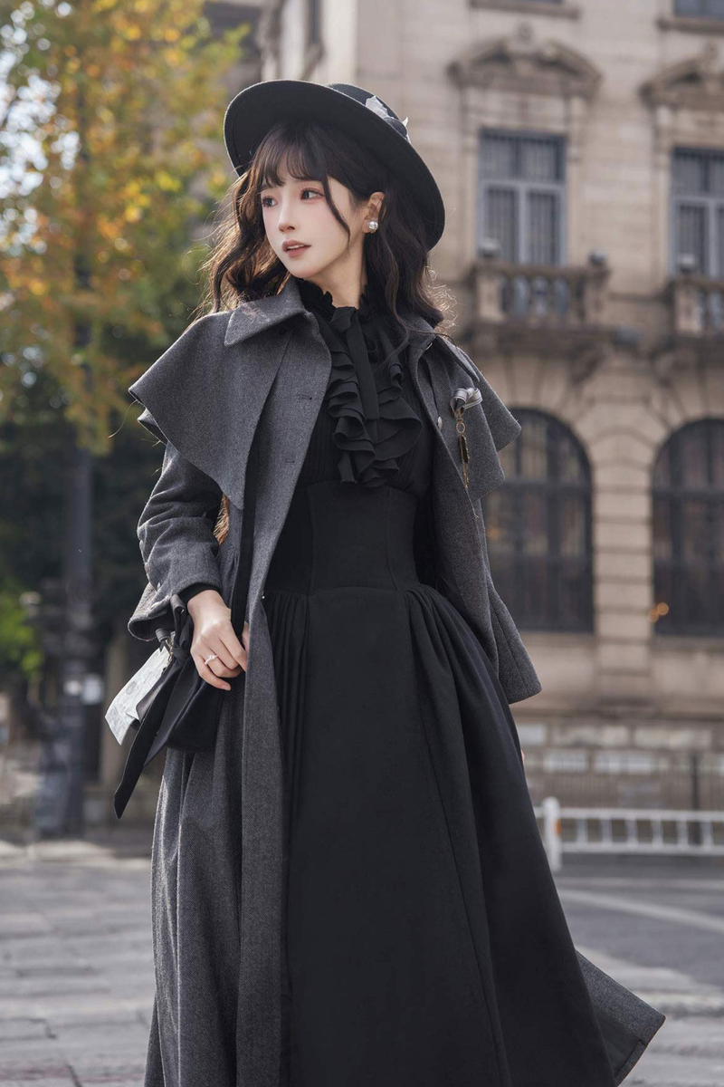 British Detective Lolita Coat + Cape + Skirt + Shirt + Bag + Brooch + Hat + Beret + Necklace