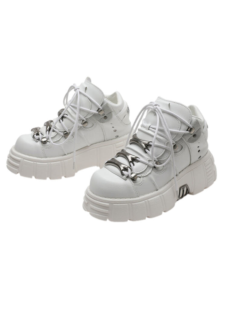 Dark Punk Retro Leather Metal Power Sole Sneaker Shoes
