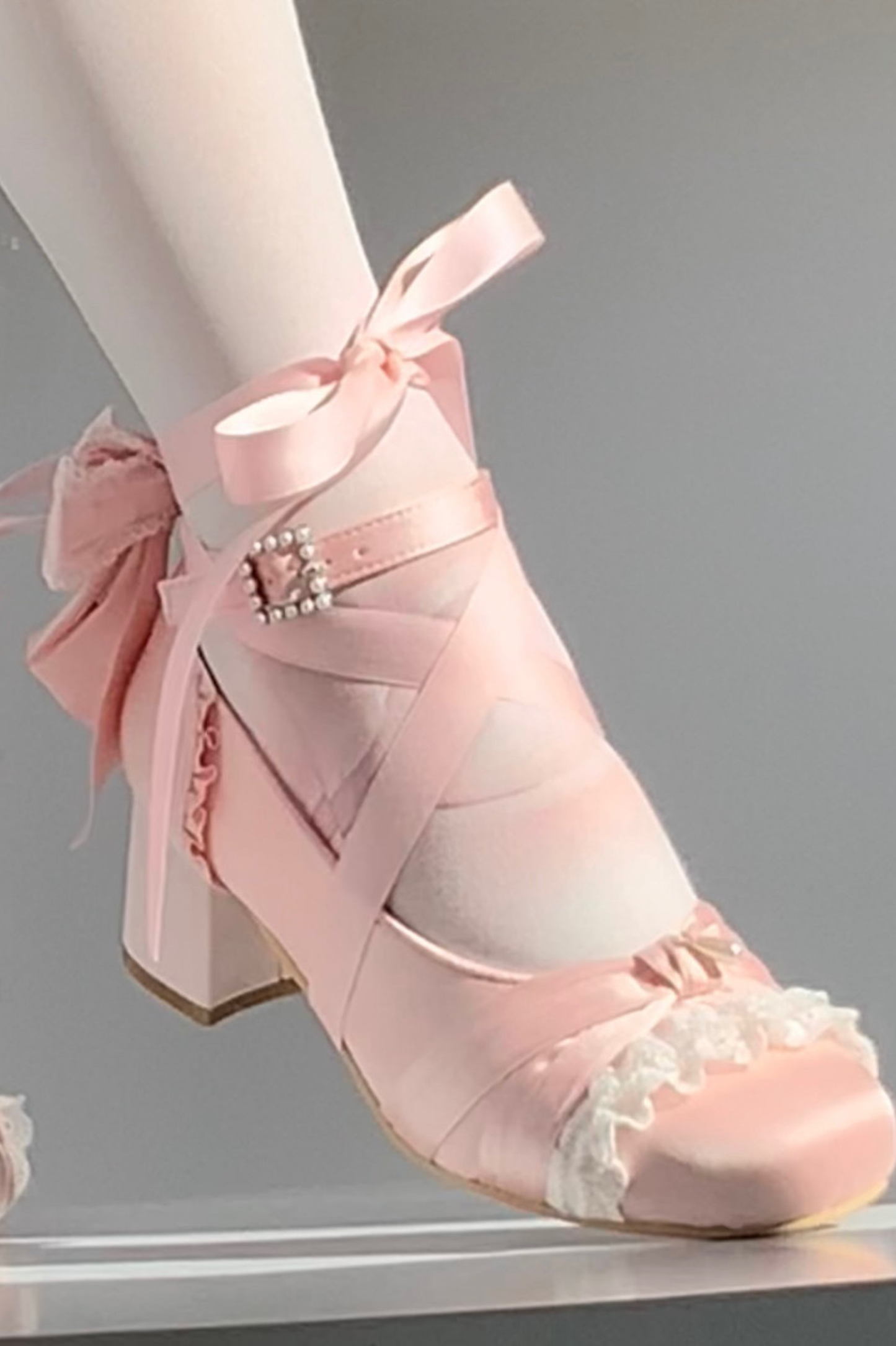 Lace-up Square Toe Ballet Heels