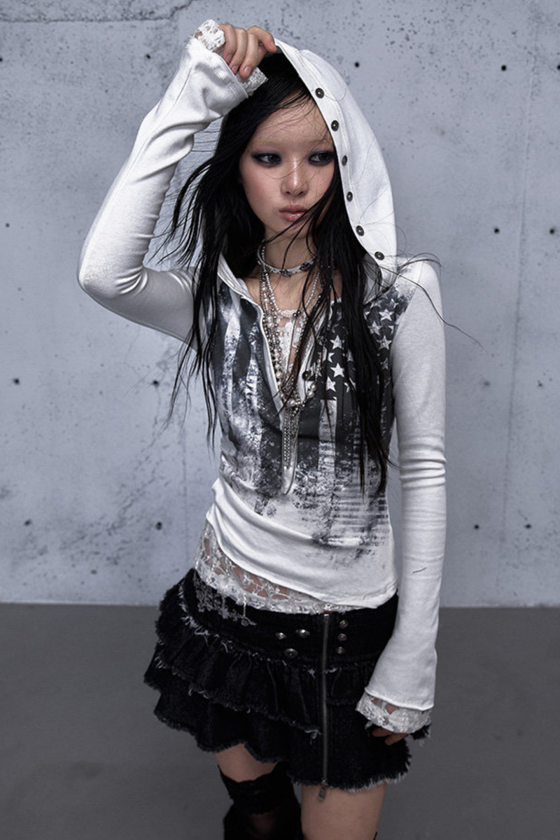 Lace Patchwork Tight Hooded Hoodie