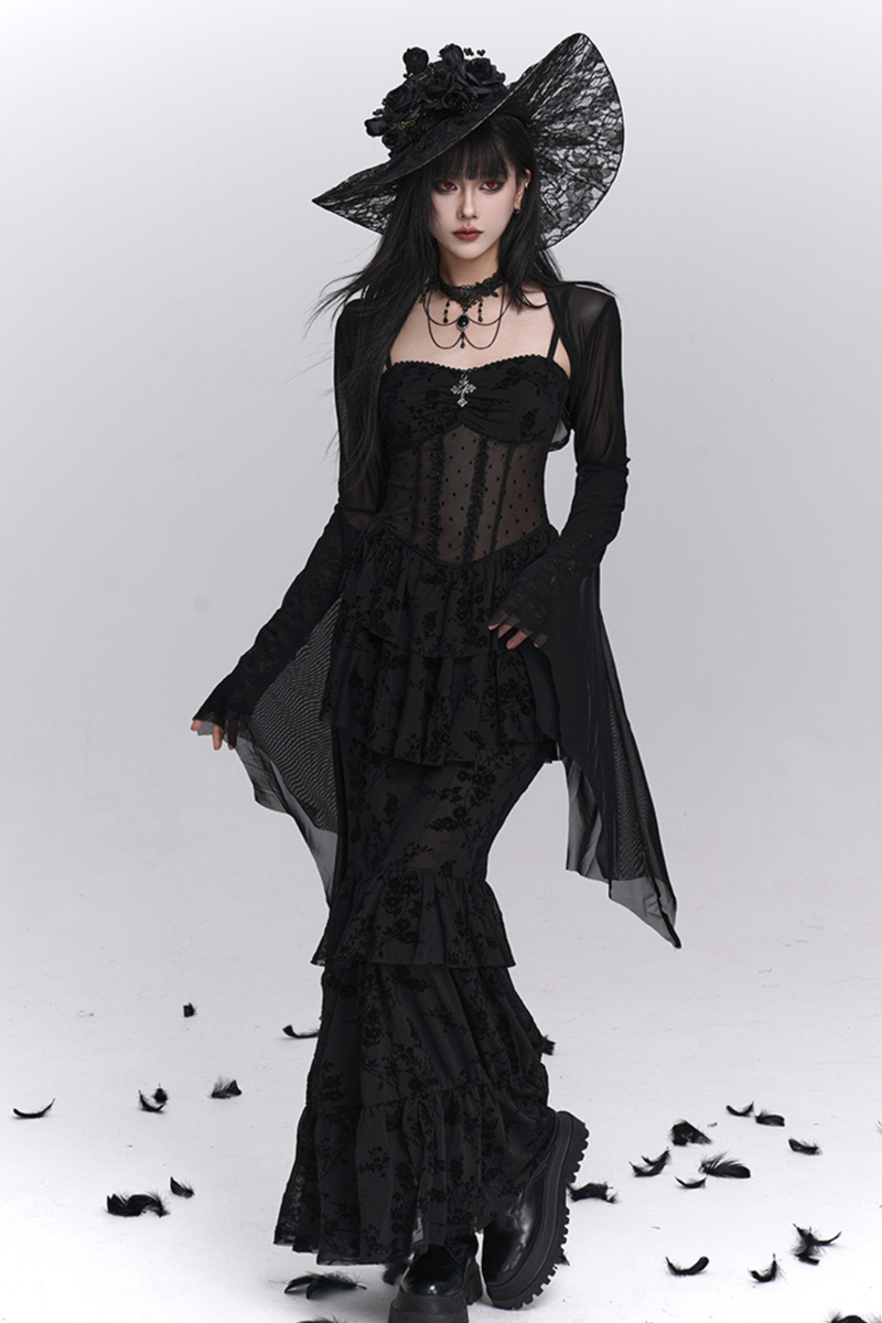 Ghost Girl Gothic Mermaid Dress + Sheer Outerwear