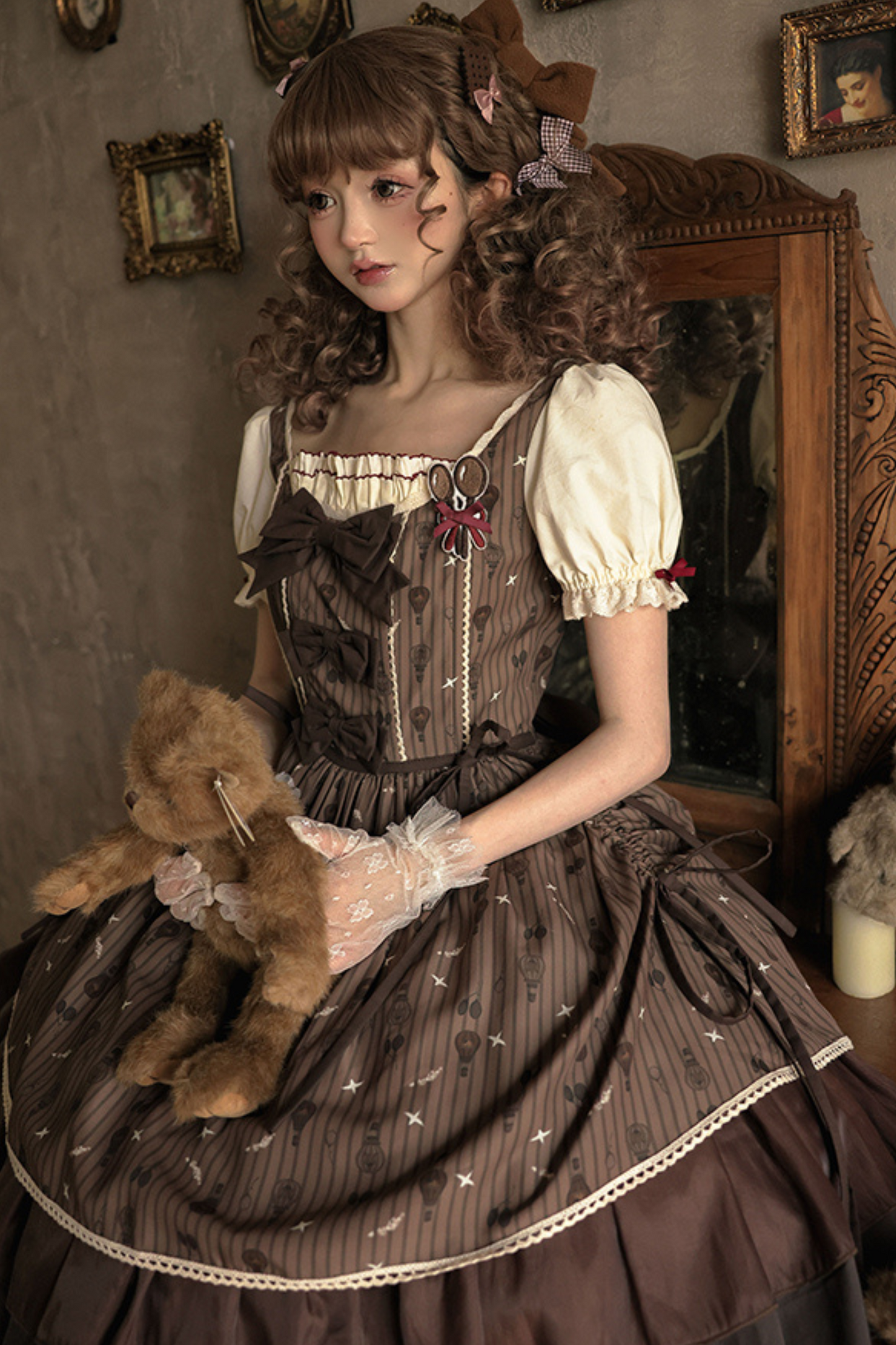 Doll Collar Brown Retro Princess Lolita Dress