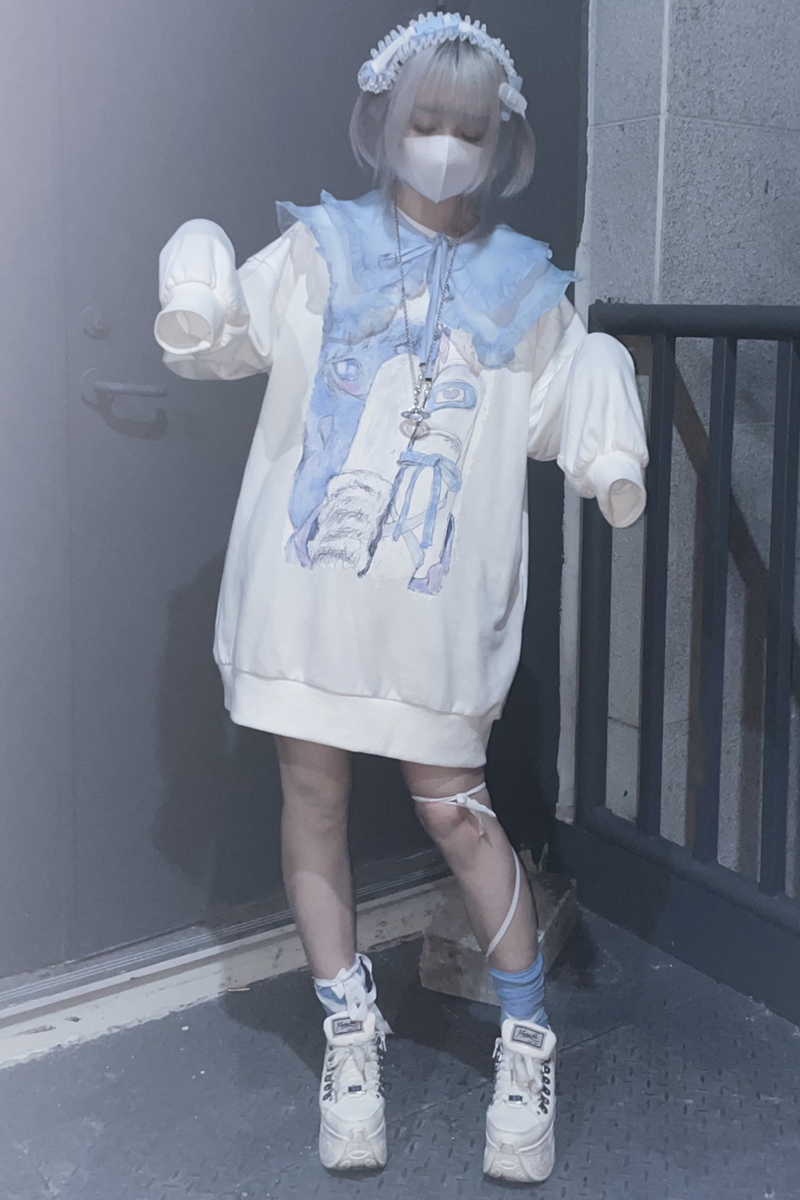 [angel Neighborhood] White Bird Aqua Loose Sweatshirt Dress