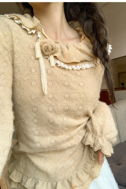 Lace Collar Long Sleeve Top