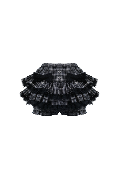 Lace-up Top + Checkered Skirt