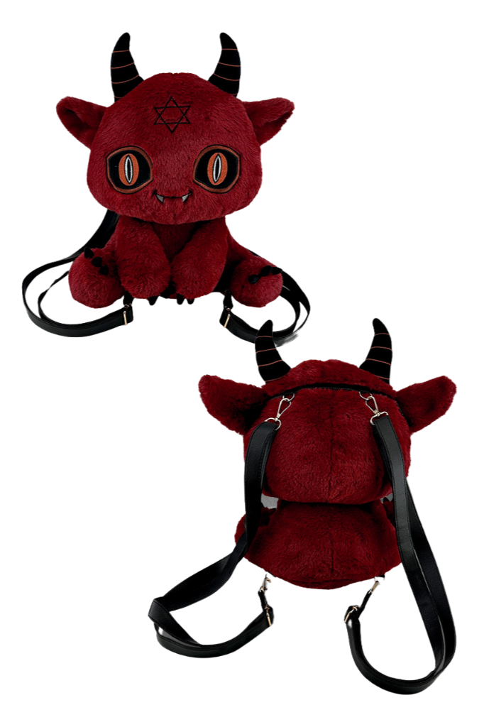 Death Black White and Red Devil Dark Punk Plush Backpack