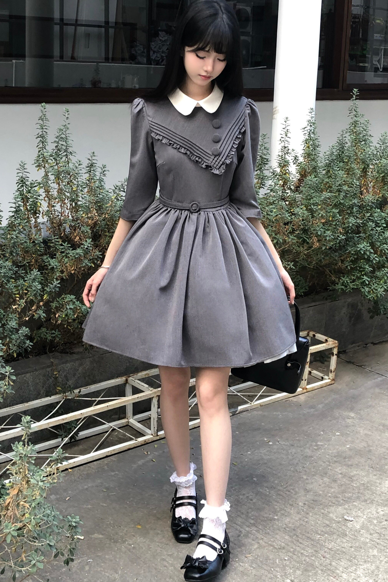 Retro Preppy Mid-sleeve Lolita Dress