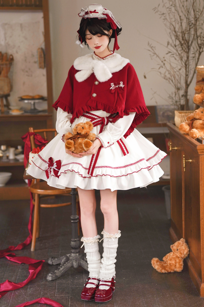 Red Wish Ribbon Dress + Cape