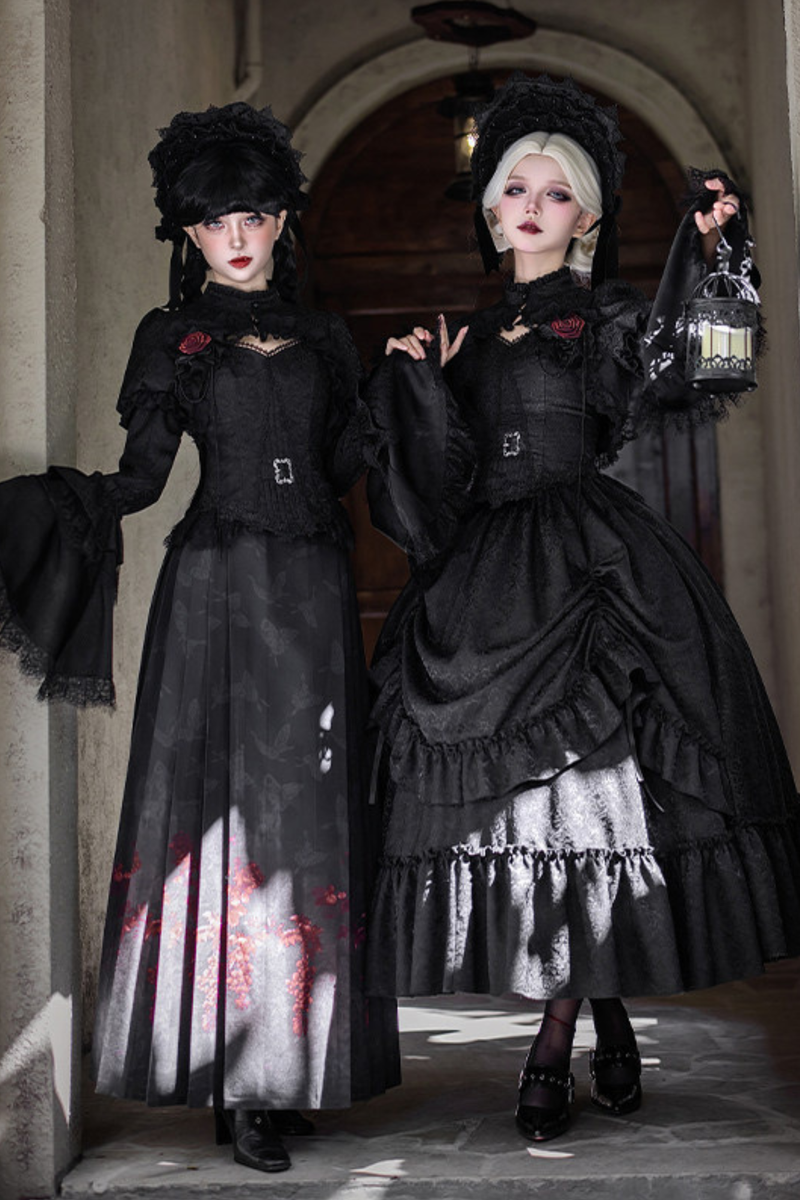 Gothic Corset Top + Short Coat + Hose + Curtain + Skirt + Flower + Bonnet