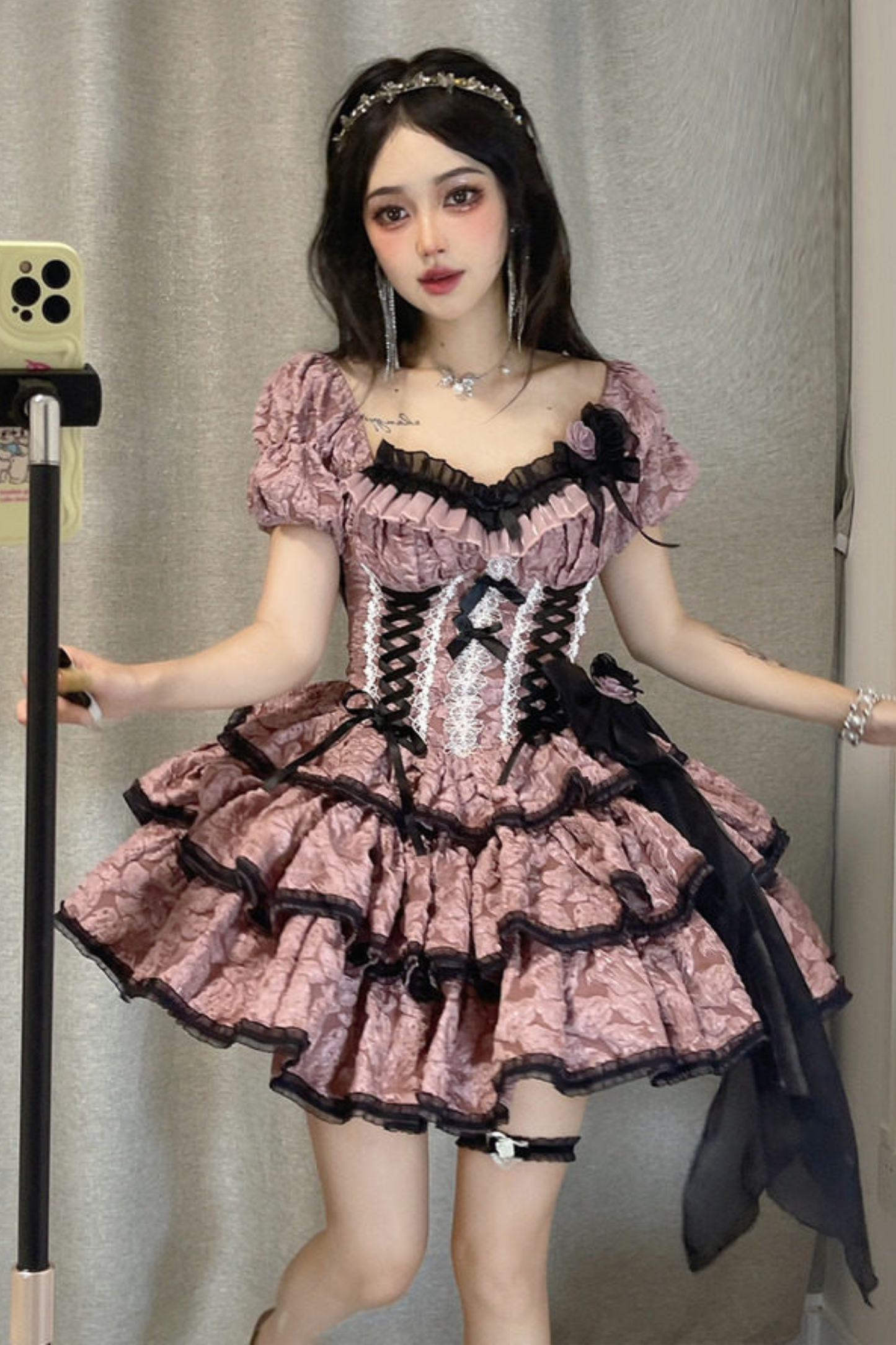 Dark Pink Lace Up Lolita Dress