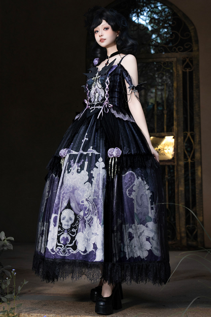 Gothic Style Dark Camisole Top + Dark Skull Skirt