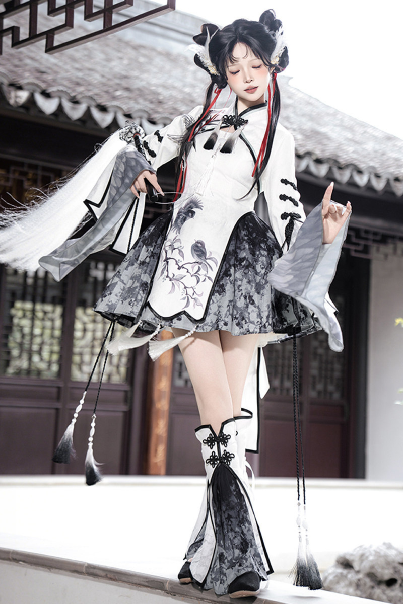 Chinese-style Top + Skirt + Camisole Dress + Leg Warmers