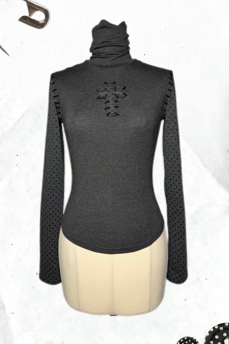 Cross Dot Turtleneck Top + Skirt + Pendant