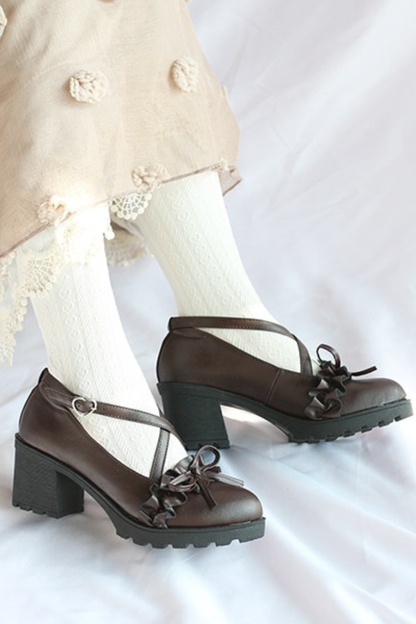 Ruffled Cross Design Lolita Shoes