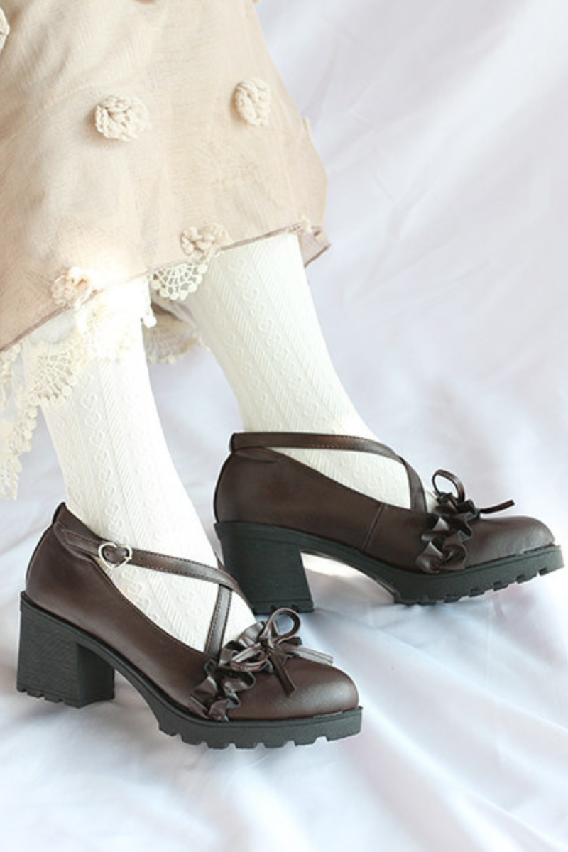 Ruffled Cross Design Lolita Shoes