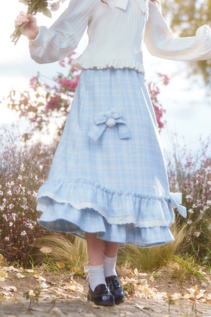 Lace Doll Collar Ribbon Top + Skirt