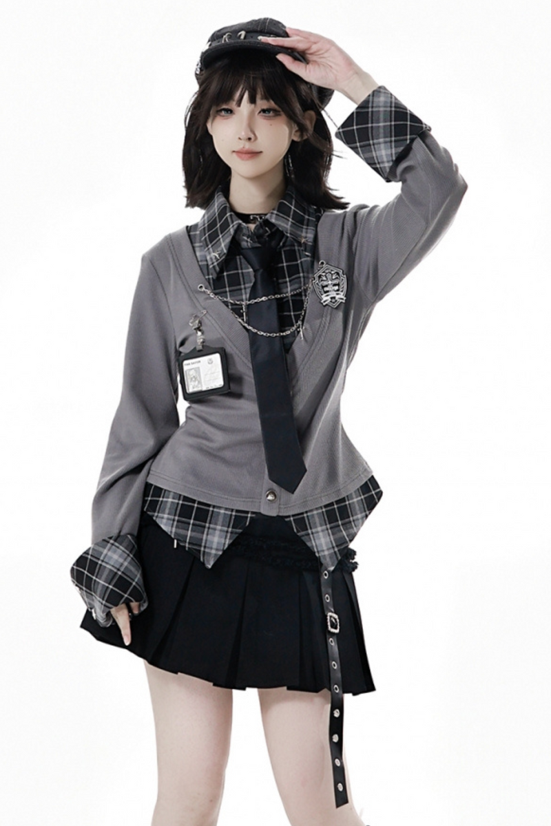 College Roll Up Shirt + Skirt + Tie