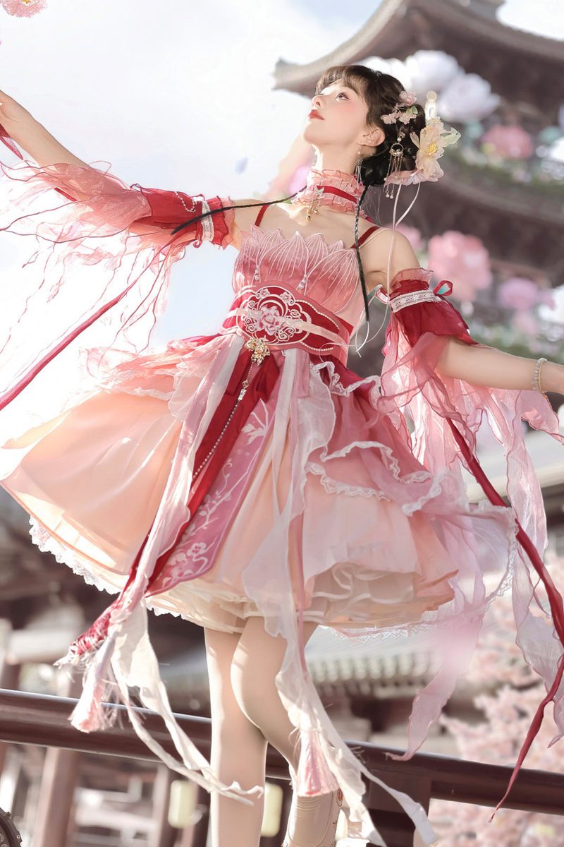 Chinese-style Feather Dress + Feather Sleeves + Waist Belt
