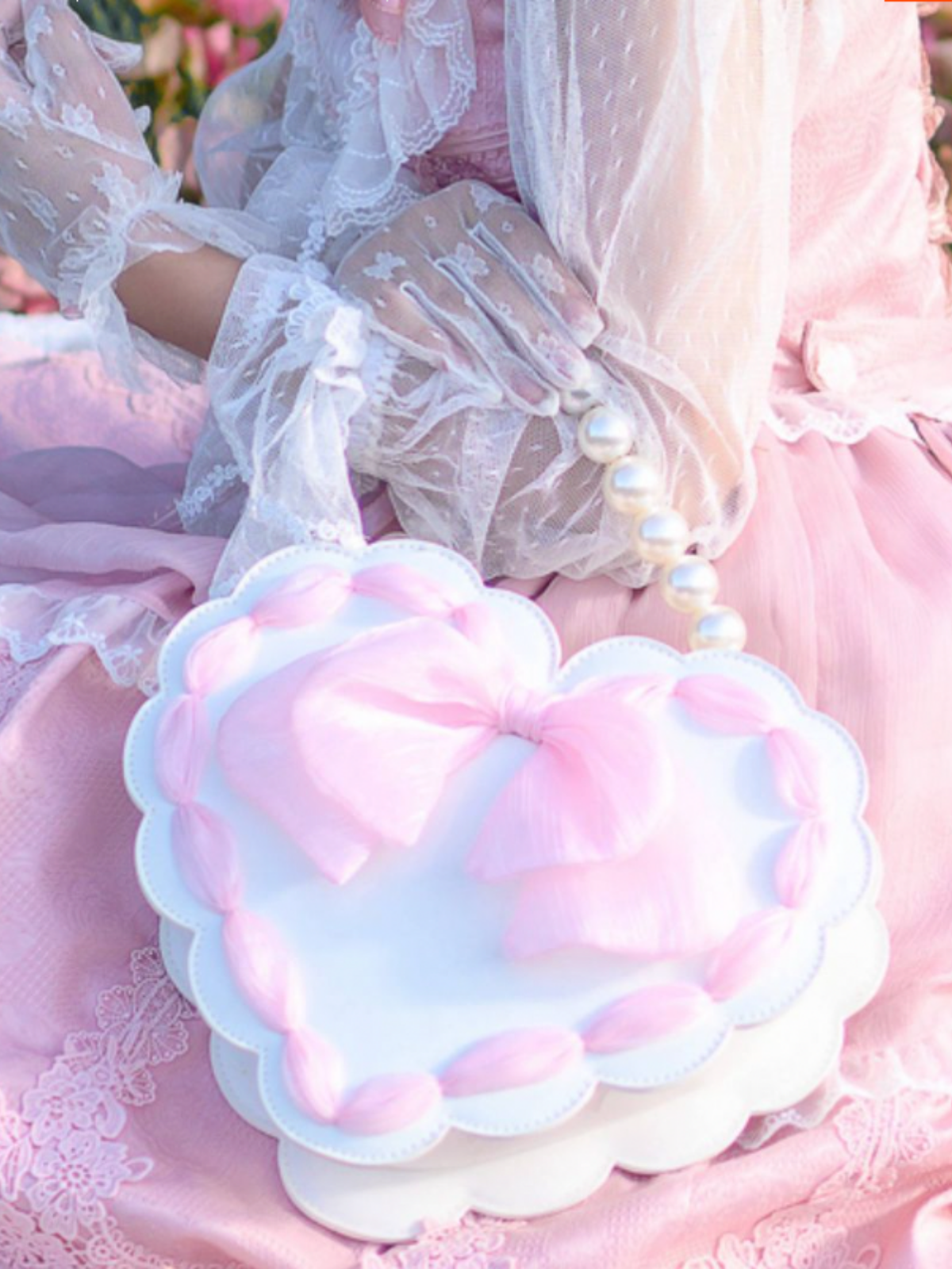Pearl Strap Heart Bow 2-way Bag