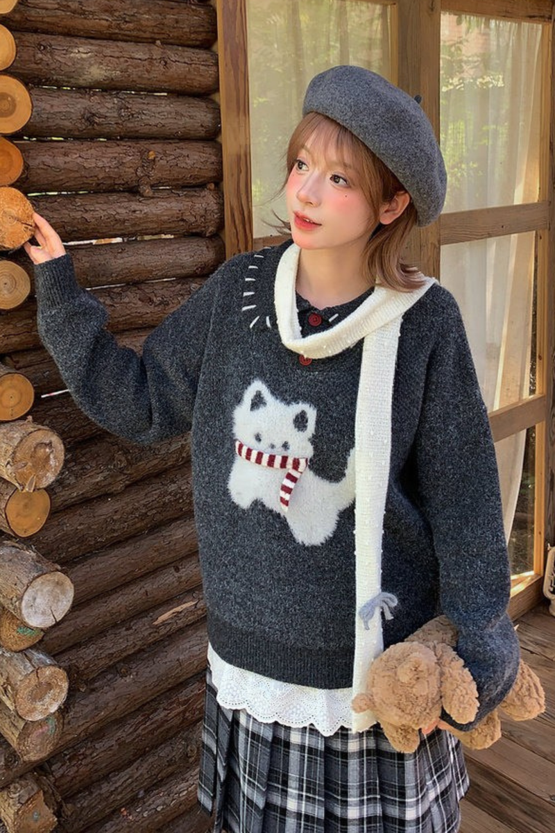 Cat Knit Sweater + Snowflake Cardigan