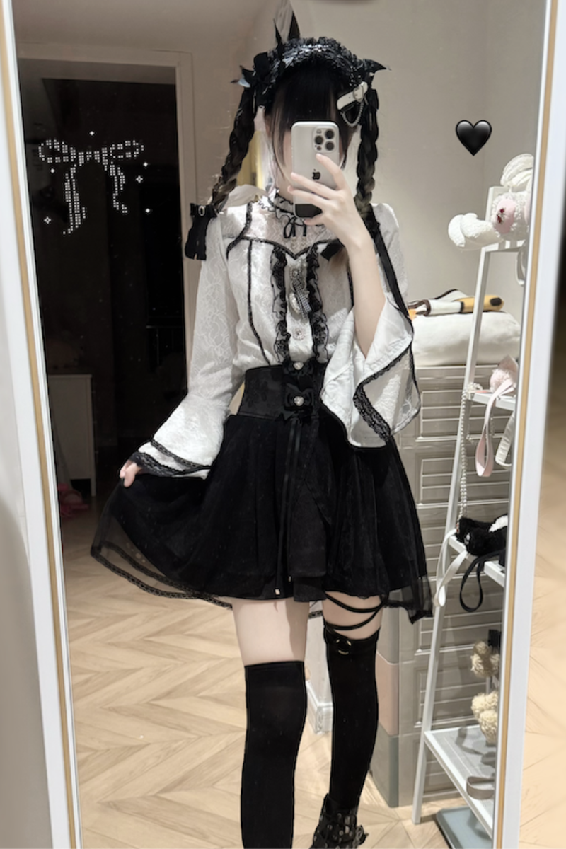 Lace Flare Sleeve Blouse + Skirt