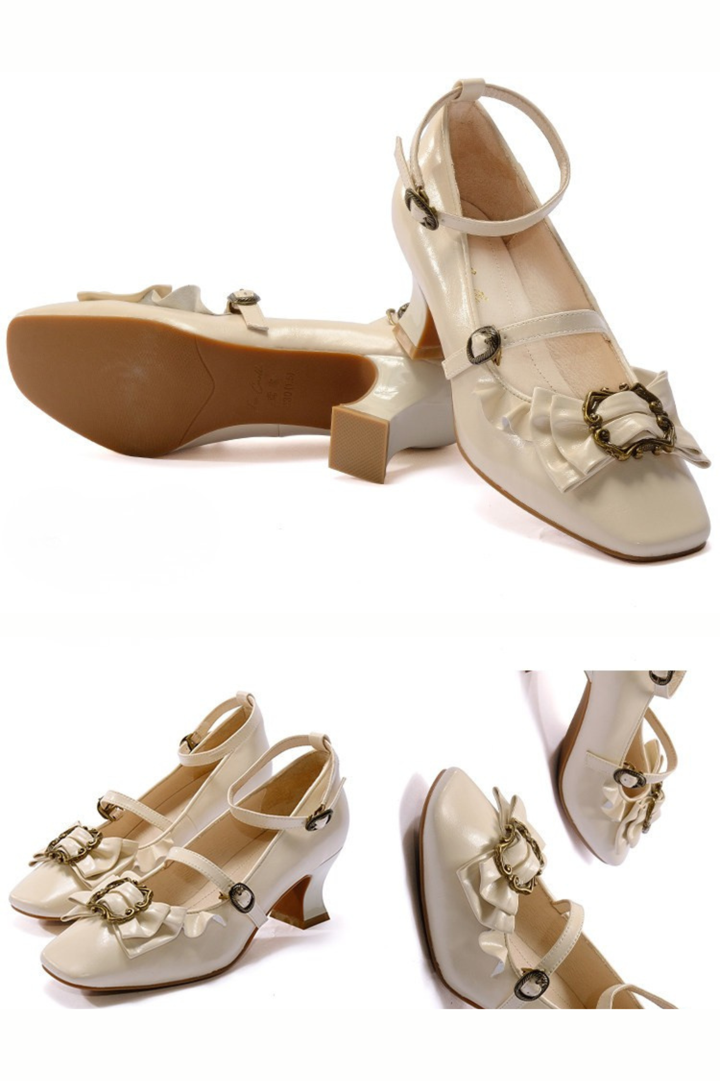 Leather Ribbon Ruffle Lolita Heels