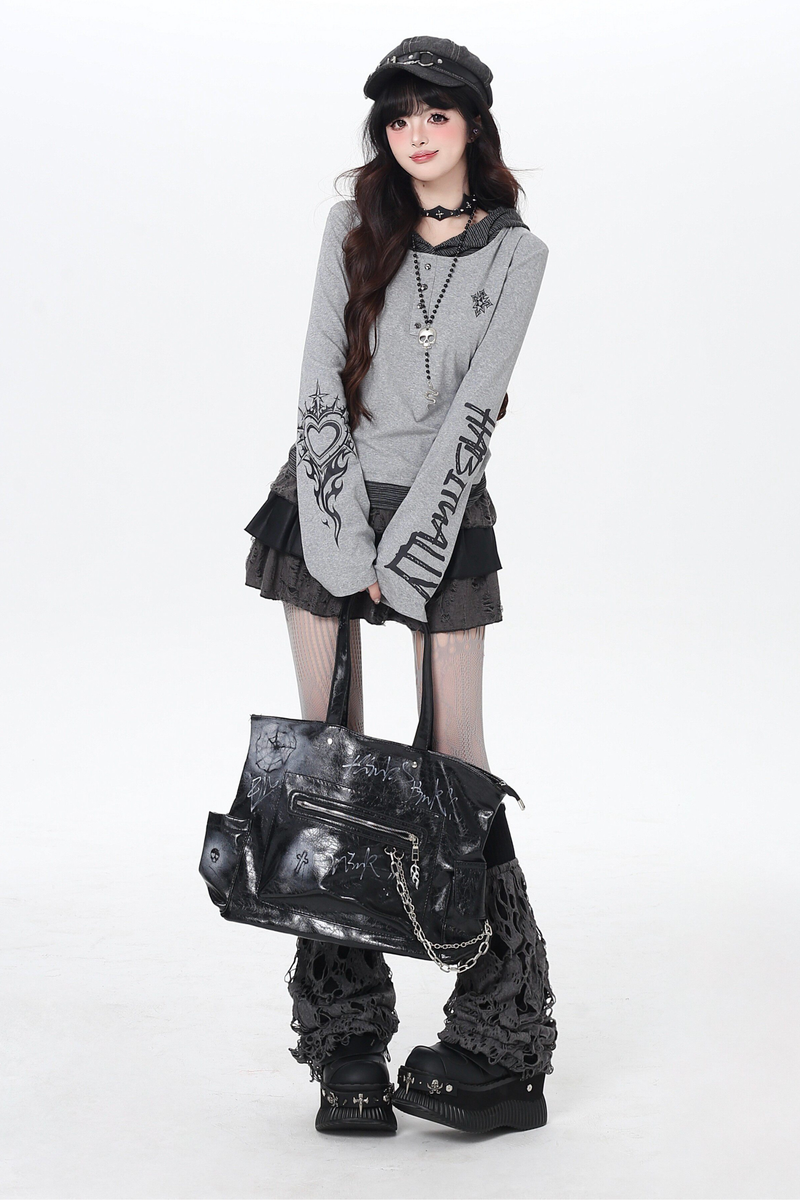 Gothic Arm Design Hoodie Top