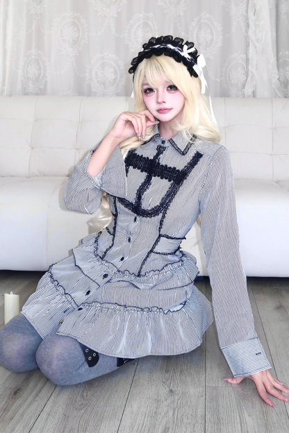 Gothic Stripe Ruffle Dress