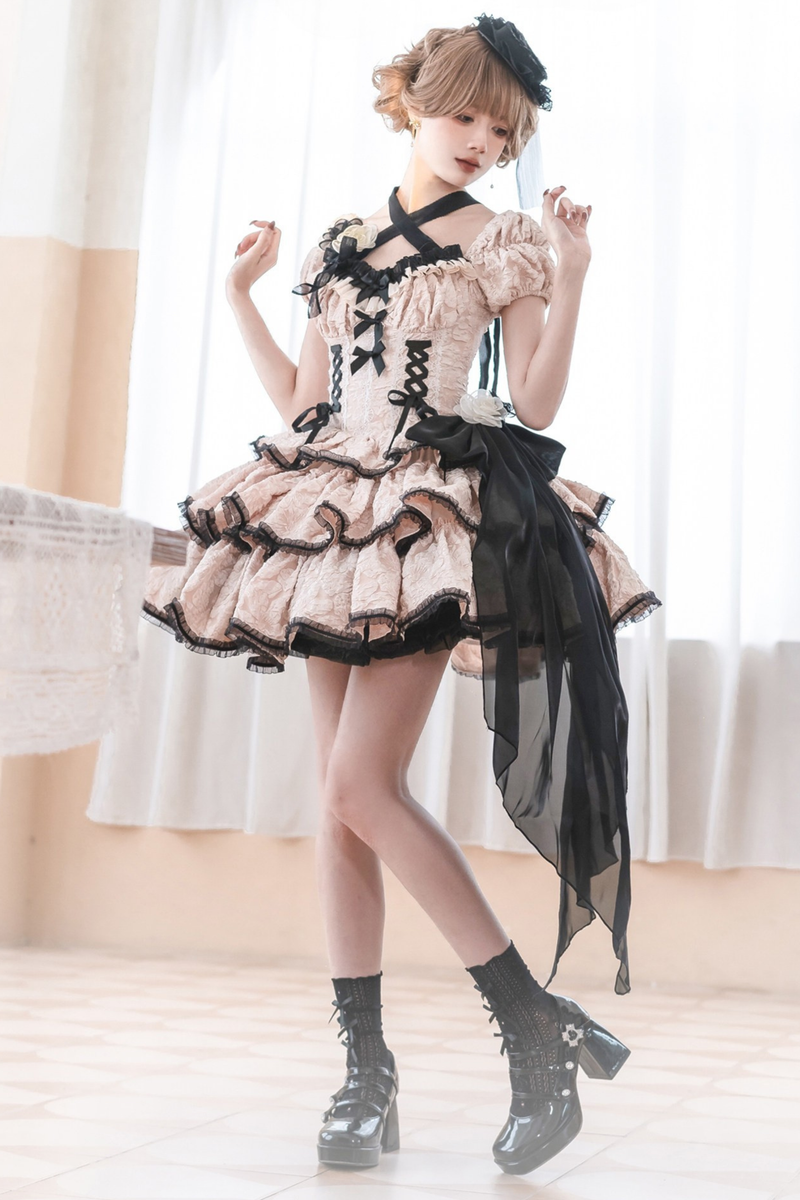 Sweet Dark Lace Up Lolita Dress