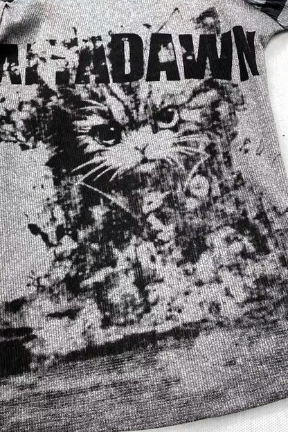 Striped Cat Patchwork Hooded Top