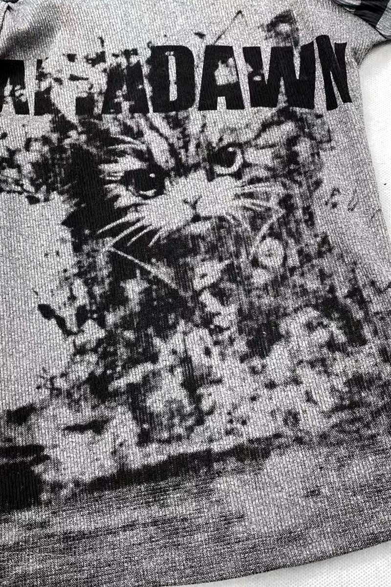 Striped Cat Patchwork Hooded Top