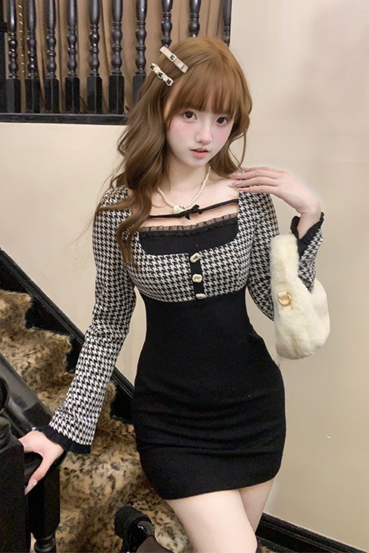 Houndstooth French Fitted Dress