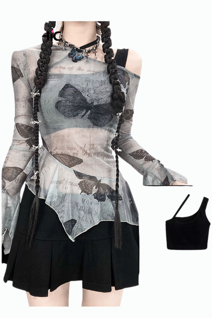 Butterfly Mesh Off Shoulder Blouse + Inner