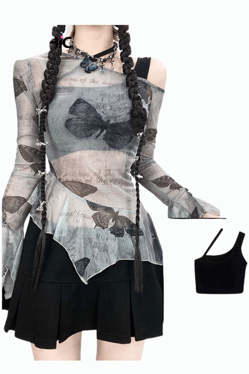Butterfly Mesh Off Shoulder Blouse + Inner