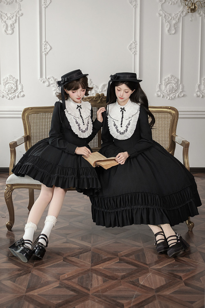 Gothic Dress + Fake Collar + Hat