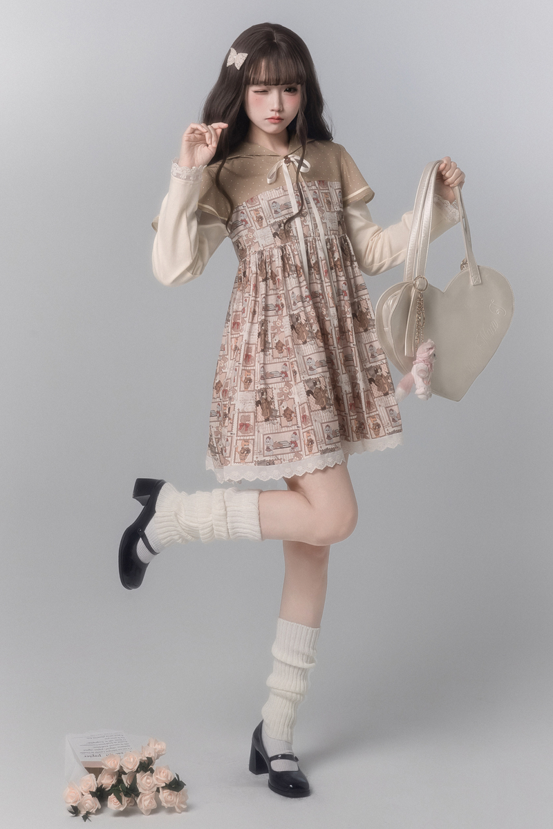 Bear Stamp Hooded Dress