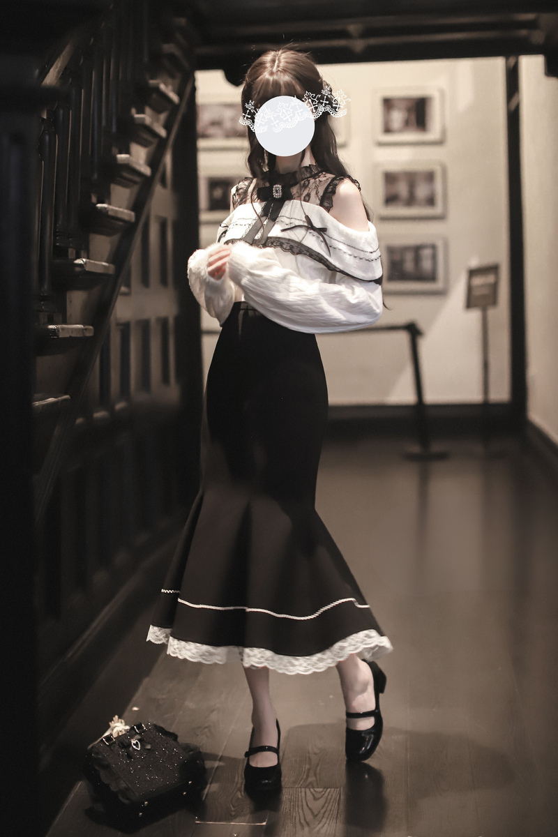 Ribbon Knit Off the Shoulder + Mermaid Skirt + Short Skirt + Ribbon